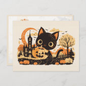Adorable Black Cat with Jack-o’-lantern シーズンポストカード (正面/裏面)