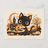Adorable Black Cat with Jack-o’-lantern シーズンポストカード (正面)