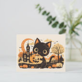 Adorable Black Cat with Jack-o’-lantern シーズンポストカード (スタンド正面)