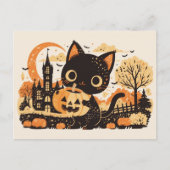 Adorable Black Cat with Jack-o’-lantern シーズンポストカード (正面)