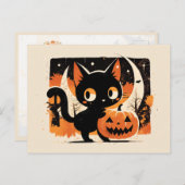 Adorable Black Cat with Jack-o’-lantern ポストカード (正面/裏面)