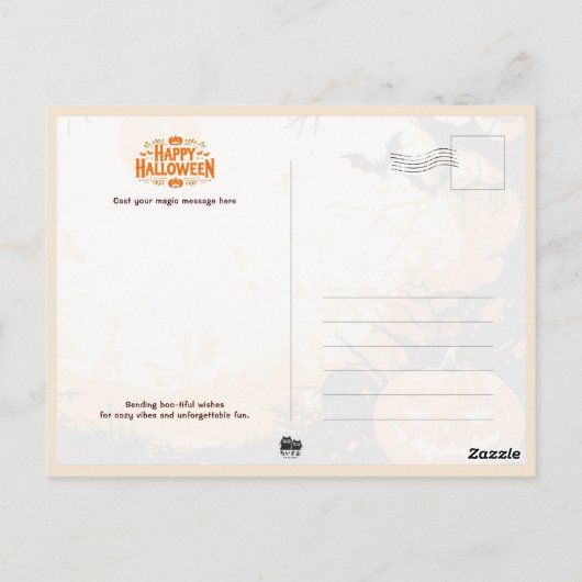 Adorable Black Cat with Jack-o’-lantern ポストカード (裏面)