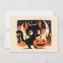 Adorable Black Cat with Jack-o’-lantern ポストカード