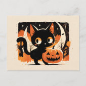 Adorable Black Cat with Jack-o’-lantern ポストカード (正面)