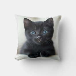 Adorable Black Kitten with Striking Blue Eyes Port クッション