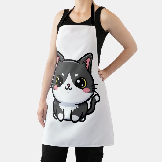 Adorable Black White Kawaii Kitten エプロン (インサイチュ)