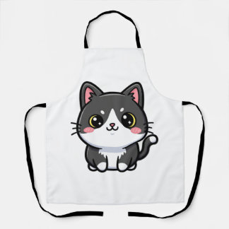 Adorable Black White Kawaii Kitten エプロン