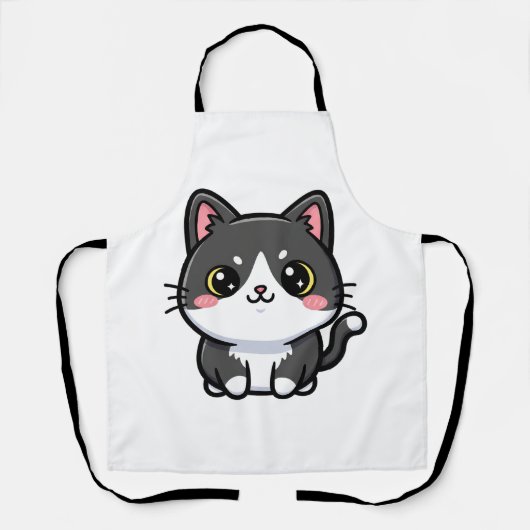 Adorable Black White Kawaii Kitten エプロン (正面)