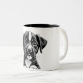Adorable Black & White Puppy Mug - Perfect Gift ツートーンマグカップ (正面右)