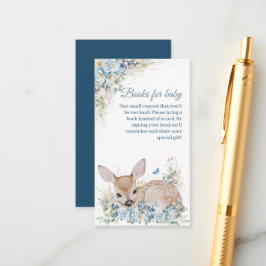 Adorable Blue and Beige Floral Deer Baby Shower エンクロージャーカード