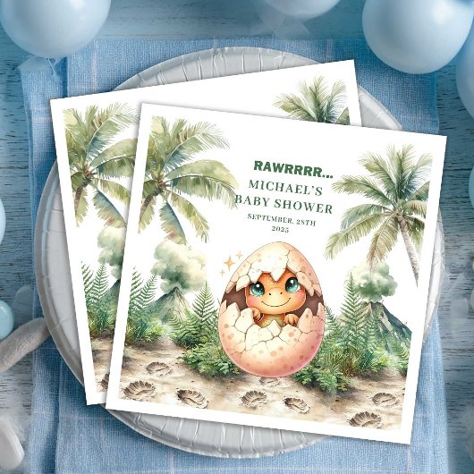 Adorable Blue Dino Baby Shower Hatching Soon Name 