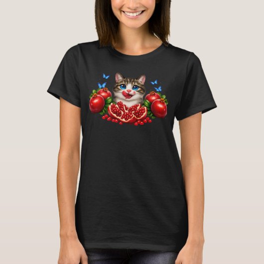 Adorable Blue-Eyed Cat with Pomegranates  Tシャツ (正面)