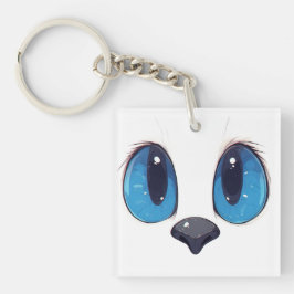Adorable Blue Eyes Cat Face Cute Kawaii Cat Design キーホルダー