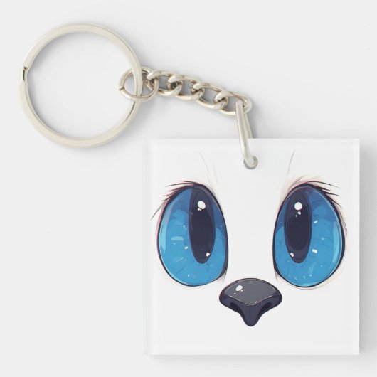Adorable Blue Eyes Cat Face Cute Kawaii Cat Design キーホルダー (正面)