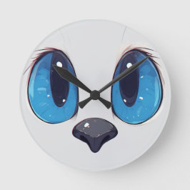 Adorable Blue Eyes Cat Face Cute Kawaii Cat Design ラウンド壁時計