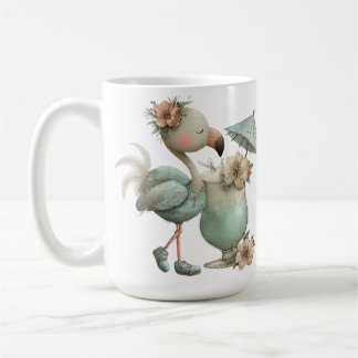 ADORABLE BLUE FLAMINGO ON THE BEACH WITH SUNCASTLE コーヒーマグカップ
