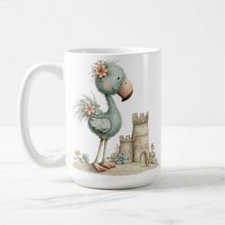 ADORABLE BLUE FLAMINGO ON THE BEACH WITH SUNCASTLE コーヒーマグカップ