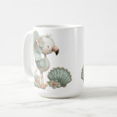 ADORABLE BLUE FLAMINGO ON THE BEACH WITH SUNCASTLE コーヒーマグカップ (正面左)