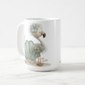 ADORABLE BLUE FLAMINGO ON THE BEACH WITH SUNCASTLE コーヒーマグカップ (正面左)