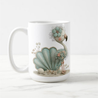 ADORABLE BLUE FLAMINGO ON THE BEACH WITH SUNCASTLE コーヒーマグカップ