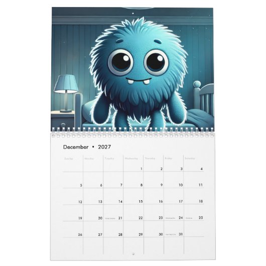 Adorable Blue Fluffy Creature カレンダー (12月 2027)