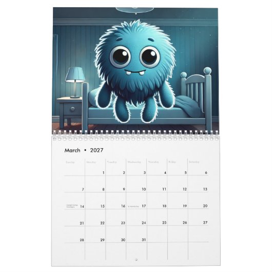 Adorable Blue Fluffy Creature カレンダー (3月 2027)