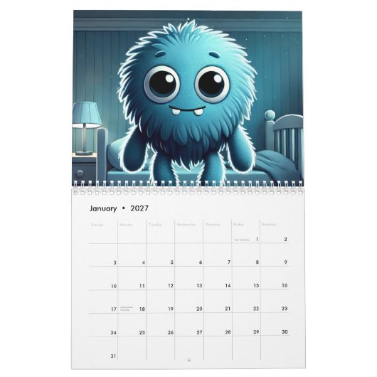 Adorable Blue Fluffy Creature カレンダー (1月 2027)