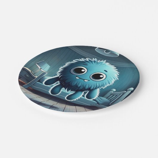 Adorable Blue Fluffy Creature ペーパープレート (アングル)