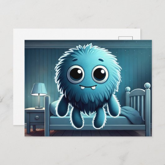 Adorable Blue Fluffy Creature ポストカード (正面/裏面)