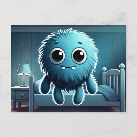 Adorable Blue Fluffy Creature ポストカード (正面)