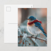 Adorable Bluebird in a Scarf  シーズンポストカード (正面/裏面)