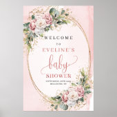 Adorable Blush Pink Floral Baby Shower Welcome Sig ポスター (正面)