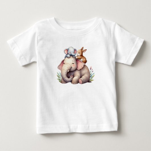 Adorable Boho Shirt for Babies | Elephant & Bunny  ベビーTシャツ (正面)