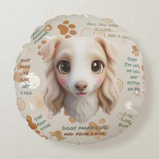 Adorable Borzoi Face Cushion Round Pillow ラウンドクッション (正面)