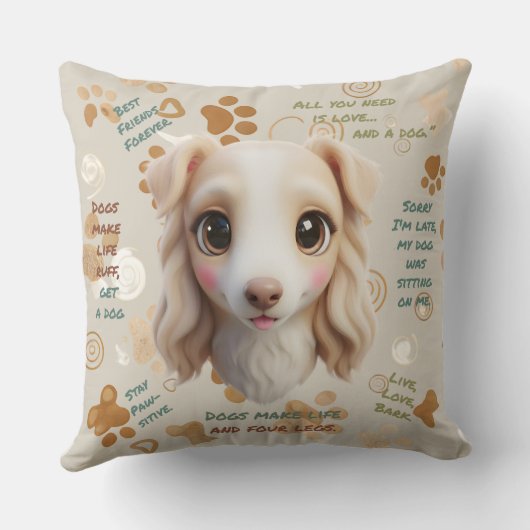 Adorable Borzoi Face Cushion Throw Pillow クッション (裏面)