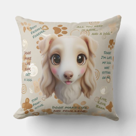 Adorable Borzoi Face Cushion Throw Pillow クッション (正面)