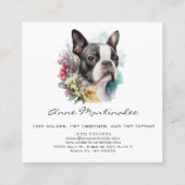 Adorable Boston Terrier and Flowers Watercolor スクエア名刺 (裏面)