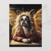 Adorable Boston Terrier Fairy in a Red Jacket ポストカード (正面)