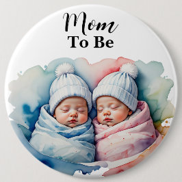 Adorable Boy/Girl Twin Babies Mom To Be Button  缶バッジ