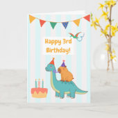 Adorable Brontosaurus Capybara 3rd Birthday Card カード (黄色い花)
