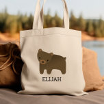 Adorable Brown Bear Kids' Personalized トートバッグ<br><div class="desc">This kids' tote bag for animal lovers features a cute illustration of a brown bear. Personalize it with your child's name in black letters. Makes a great book bag for boys or girls!</div>