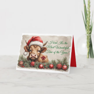 Adorable Brown Calf Christmas Card -Customize it! シーズンカード