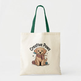 Adorable Brown Dog Artist with Paintbrush Yarn Art トートバッグ