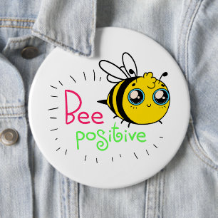Adorable Bumble Bee Be Positive Motivational 缶バッジ