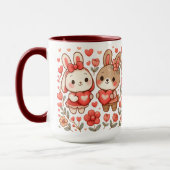 Adorable Bunny Couple Love Mug マグカップ (左)