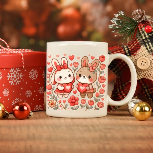 Adorable Bunny Couple Love Mug マグカップ