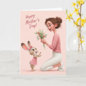 Adorable Bunny Gives Flowers for Mother’s Day Card カード (黄色い花)