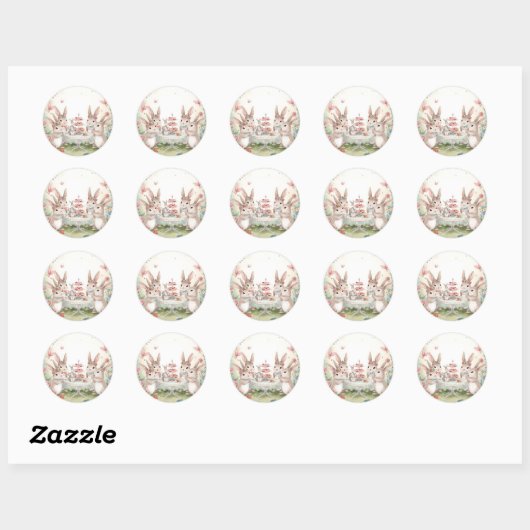 Adorable Bunny Tea Party Favor & Envelope Sticker ラウンドシール (シート)