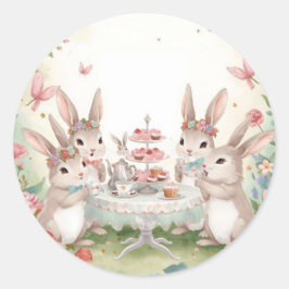 Adorable Bunny Tea Party Favor & Envelope Sticker ラウンドシール