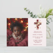 Adorable Burgundy Glitter Floral Cross Baptism 招待状 (スタンド正面)